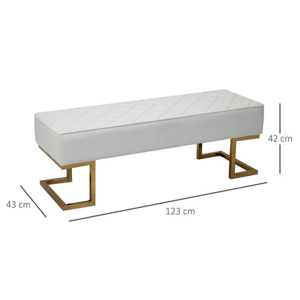 Bancă pentru dormitor și sufragerie din imitație de piele metal alb aur 120x43x42 cm, bancă de pat elegantă
