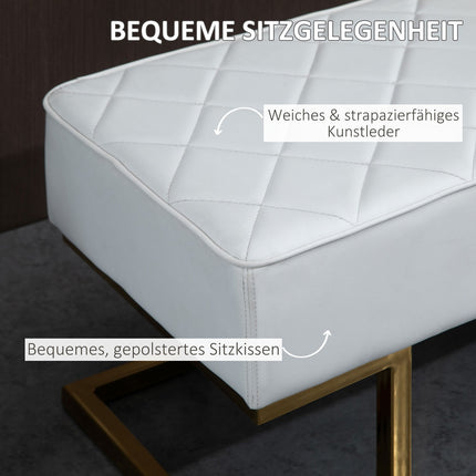 Bancă pentru dormitor și sufragerie din imitație de piele metal alb aur 120x43x42 cm, bancă de pat elegantă