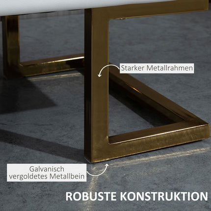 Bancă pentru dormitor și sufragerie din imitație de piele metal alb aur 120x43x42 cm, bancă de pat elegantă