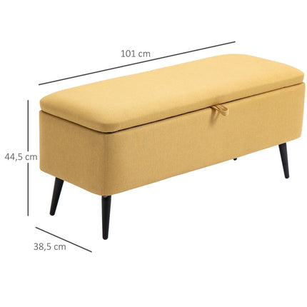 Bench, chest seat, upholstered bench, linen look, up to 150 kg, 101 x 38.5 x 44.5 cm, yellow