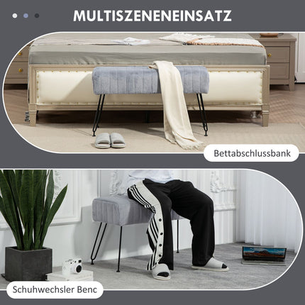 Gray faux fur upholstered bench with metal legs - 82 x 30 x 47 cm