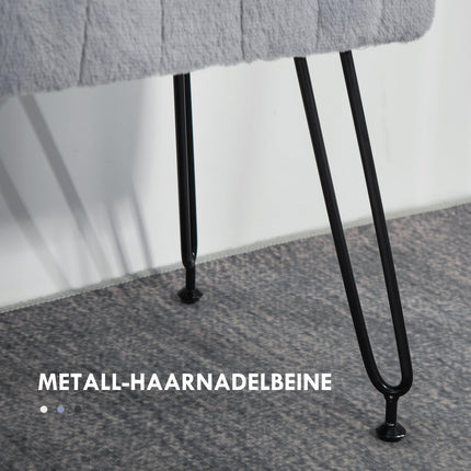 Gray faux fur upholstered bench with metal legs - 82 x 30 x 47 cm