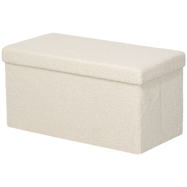 Folding storage bench in velvet look - cream, 76x38x38 cm