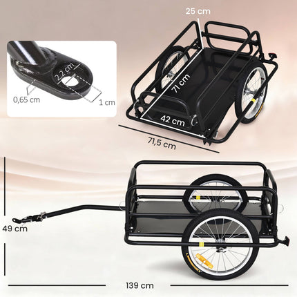 Remorcă pentru bicicletă, cadru din oțel, capacitate 40 kg, neagră