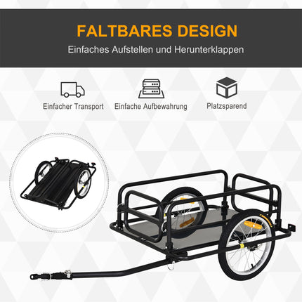 Remorcă pentru bicicletă, cadru din oțel, capacitate 40 kg, neagră