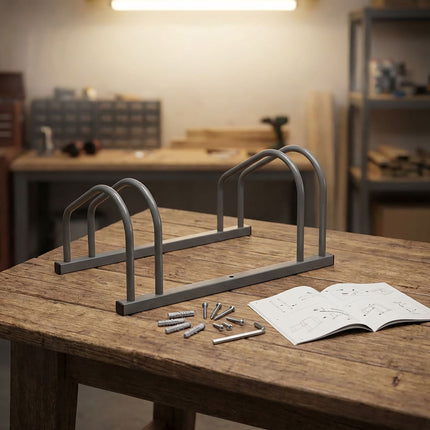 Bicycle Rack, Floor Or Wall Mount, Steel, Up To 65 mm Tires