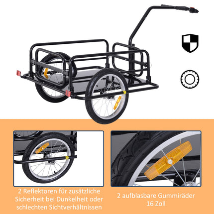 Remorcă de încărcare remorcă de biciclete 40 kg capacitate de încărcare, remorcă de transport cu cuplare pliabilă, neagră, 155X71,5X77Cm