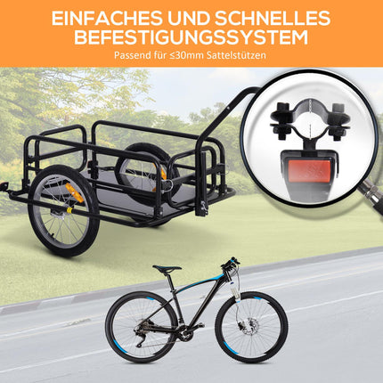 Remorcă de încărcare remorcă de biciclete 40 kg capacitate de încărcare, remorcă de transport cu cuplare pliabilă, neagră, 155X71,5X77Cm