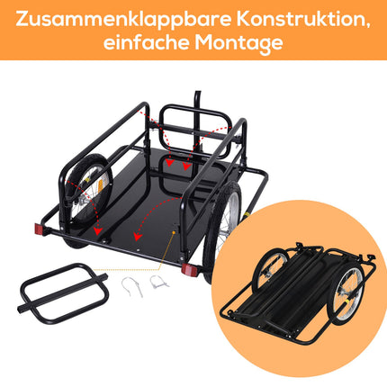 Remorcă de încărcare remorcă de biciclete 40 kg capacitate de încărcare, remorcă de transport cu cuplare pliabilă, neagră, 155X71,5X77Cm