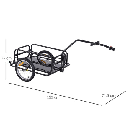 Remorcă de încărcare remorcă de biciclete 40 kg capacitate de încărcare, remorcă de transport cu cuplare pliabilă, neagră, 155X71,5X77Cm