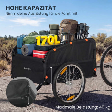 Remorcă pentru bicicletă cu cutie de marfă de 170 l, compatibilă cu roți de 22"-28"
