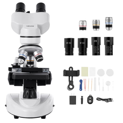Binocular Compound Microscope 40–2000X, LED, Phone Holder