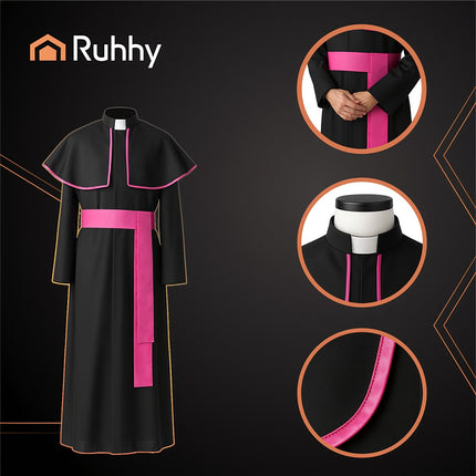Costum de episcop XL/XXL, sutană și pelerină pentru adult