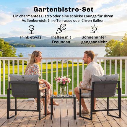 Set bistro cu scaune și masă cu perne, negru/gri