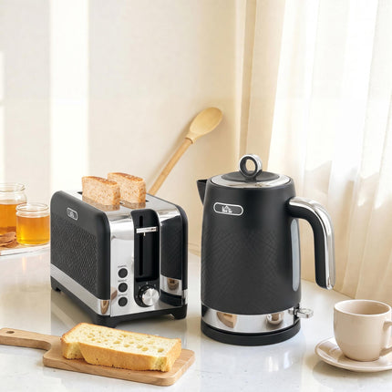 Set fierbător negru de 1,7 l și prăjitor de pâine cu 2 felii, 2200 W