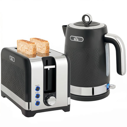 Set fierbător negru de 1,7 l și prăjitor de pâine cu 2 felii, 2200 W