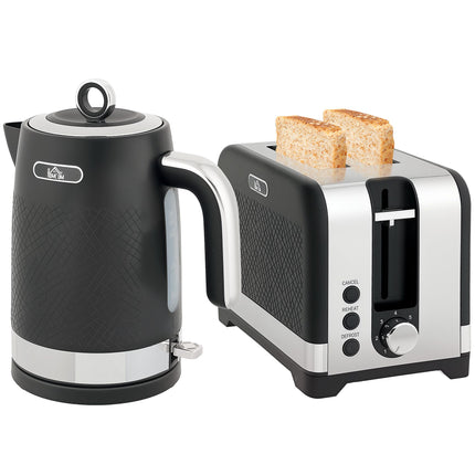 Set fierbător negru de 1,7 l și prăjitor de pâine cu 2 felii, 2200 W