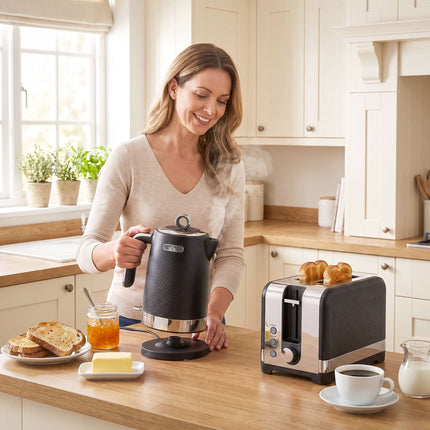 Set fierbător negru de 1,7 l și prăjitor de pâine cu 2 felii, 2200 W
