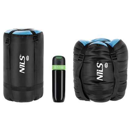 Sac de dormit negru-albastru, ușor, compact