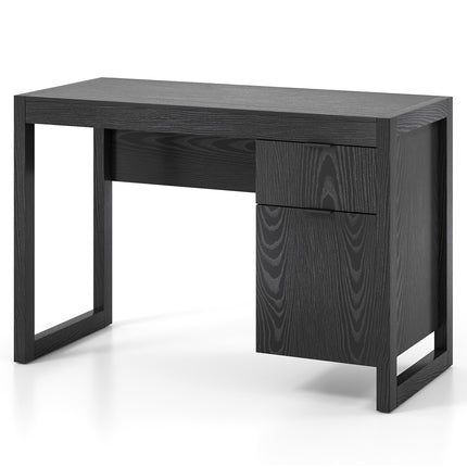 Birou de calculator negru cu dulap de depozitare, 112 cm
