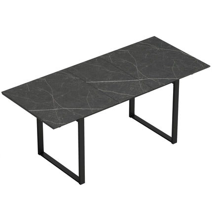Black Extendable Dining Table 140-180 cm for 6-8, Marble Look, Steel Frame