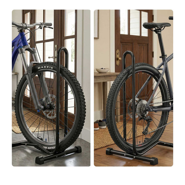 Suport de bicicletă negru pentru podea, potrivit pentru roți de 26–29"
