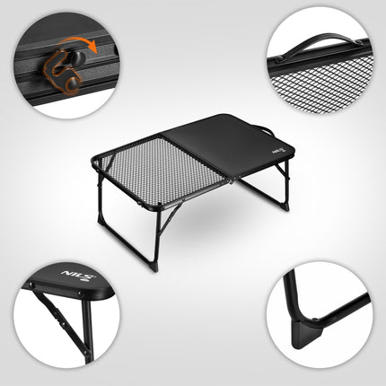 Masă de camping pliabilă neagră – ușoară, compactă, 60x40 cm