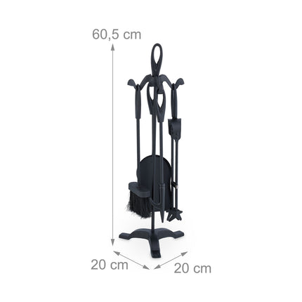 Set de scule pentru șemineu din fier negru - Suport pentru accesorii, format din 5 piese