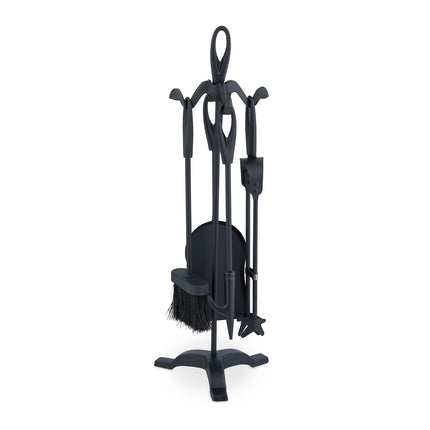 Set de scule pentru șemineu din fier negru - Suport pentru accesorii, format din 5 piese