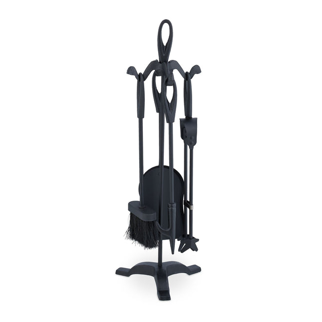 Set de scule pentru șemineu din fier negru - Suport pentru accesorii, format din 5 piese