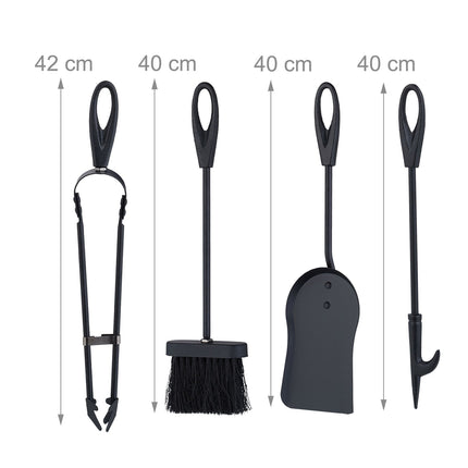 Set de scule pentru șemineu din fier negru - Suport pentru accesorii, format din 5 piese
