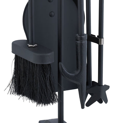 Set de scule pentru șemineu din fier negru - Suport pentru accesorii, format din 5 piese