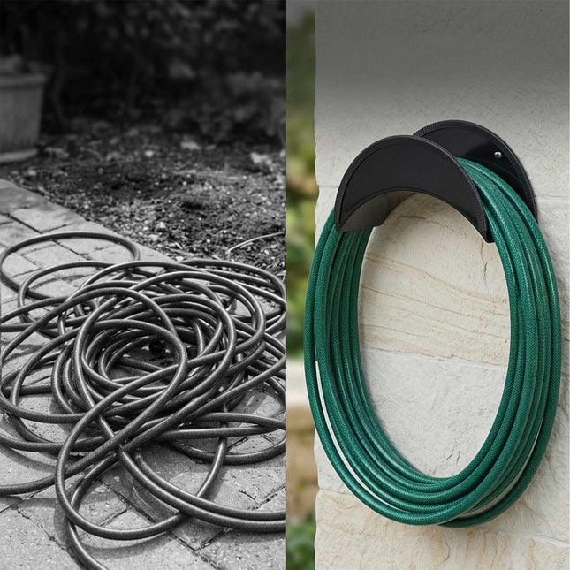 Suporturi pentru furtun din fier negru, set de 2 – rezistente la rugină, pentru montare pe perete