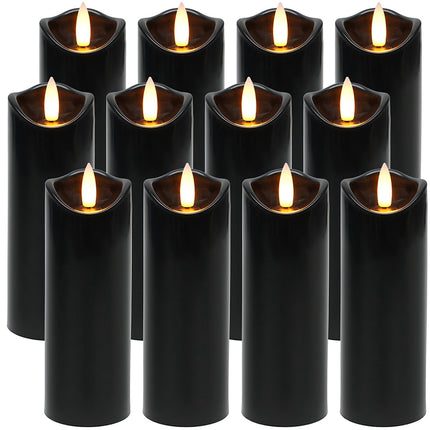 Lumânări LED negre, pachet de 12, 15 cm, efect de flacără pâlpâitoare