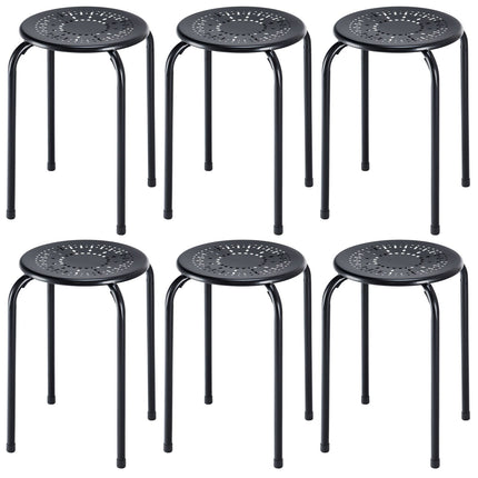 Set de 6 scaune suprapuse din metal negru, cu model de margarete