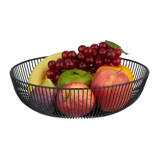 Fructeier din sârmă metalică neagră - Design mare, rotund