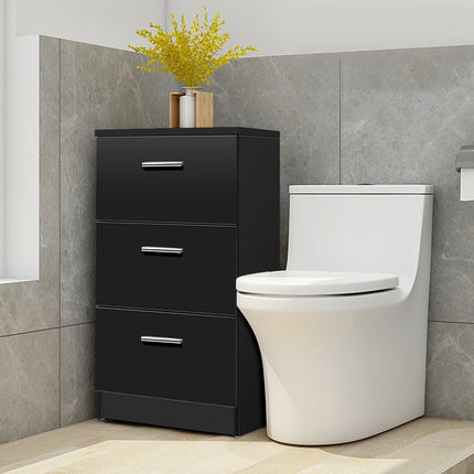 Noptiera neagra cu 3 sertare, 38 x 67 x 35 cm