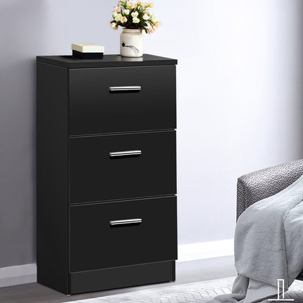 Noptiera neagra cu 3 sertare, 38 x 67 x 35 cm