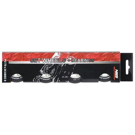Set roți negru PU 70x24 82A și rulmenți ABEC-9