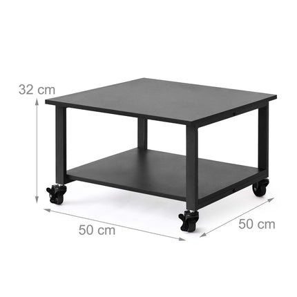 Suport negru pentru imprimantă cu roți – cu două niveluri, 50x50 cm