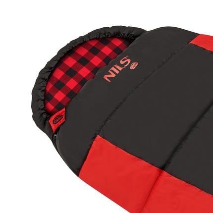 Sac de dormit negru-roșu, compact, ușor