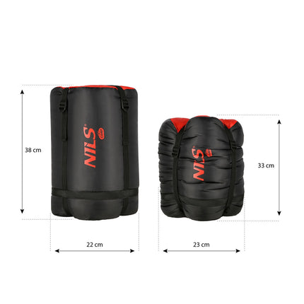 Sac de dormit negru-roșu, compact, ușor