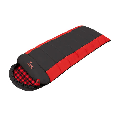Sac de dormit negru-roșu, compact, ușor