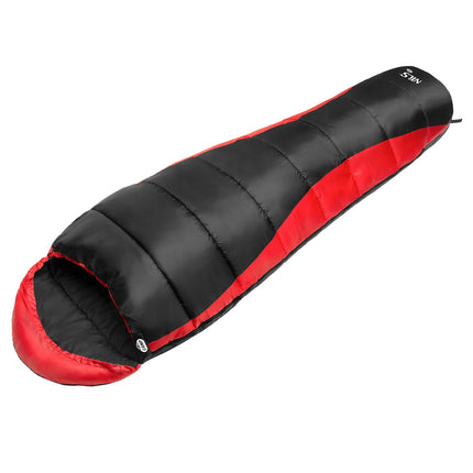 Sac de dormit negru-rosu, usor, compact