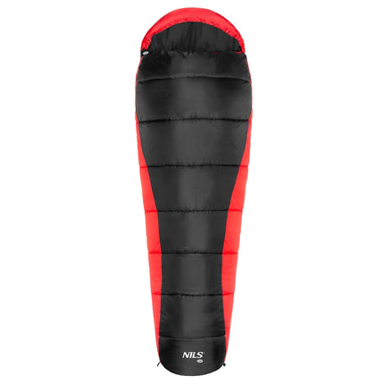 Sac de dormit negru-rosu, usor, compact