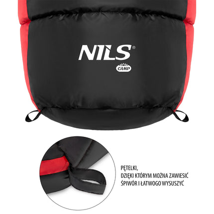 Sac de dormit negru-rosu, usor, compact