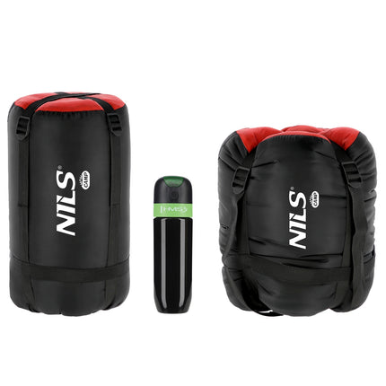 Sac de dormit negru-rosu, usor, compact