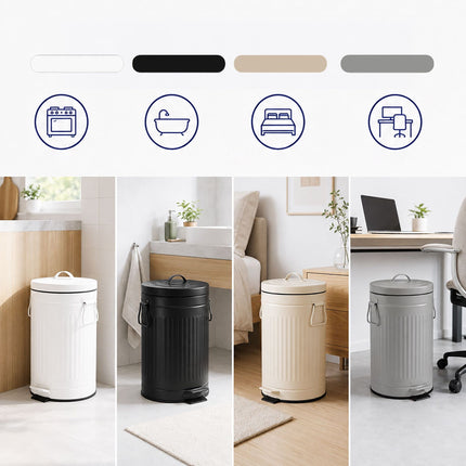 Black Retro Pedal Bin, 12L – Soft-Close Waste Container