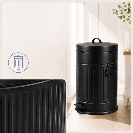 Coș de gunoi cu pedală Retro negru, capacitate 20 l, capac cu închidere silențioasă