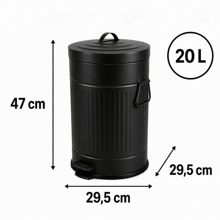 Coș de gunoi cu pedală Retro negru, capacitate 20 l, capac cu închidere silențioasă